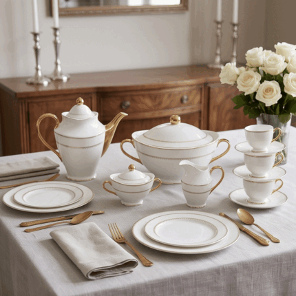Luxury porcelain dinnerware set with gold accents - 60 pieces