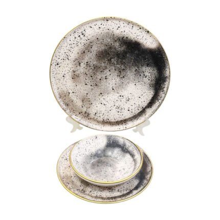Marble porcelain serving dish and bowl set with gold rim - 3 pieces