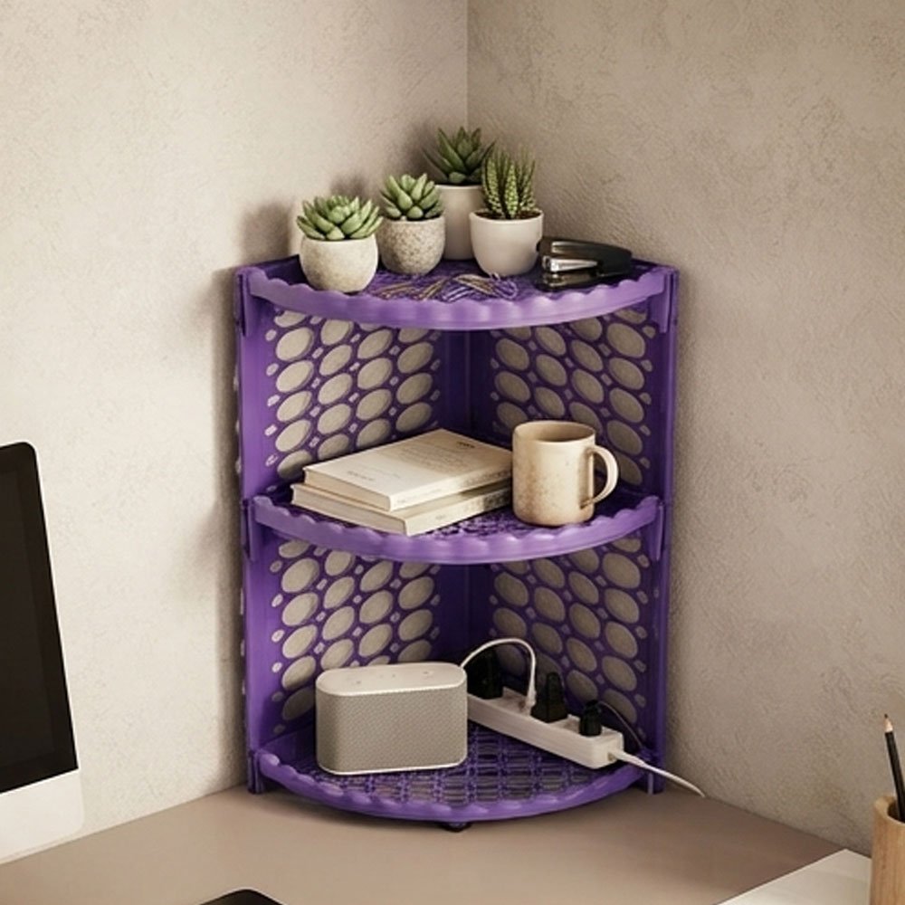 3-Tier Triangular Plastic Corner Organizer Shelf for Bathroom and Kitchen, Purple - Image 4