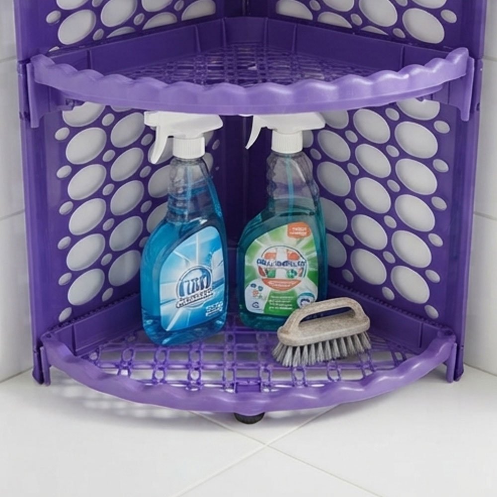 3-Tier Triangular Plastic Corner Organizer Shelf for Bathroom and Kitchen, Purple - Image 3