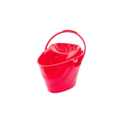 Plastic cleaning bucket with wringer and sturdy handle, red color