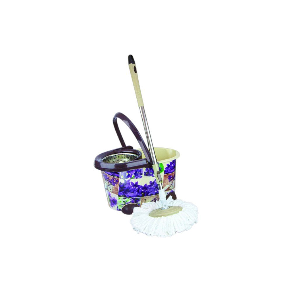 Rotating mop with bucket, automatic wringing, stainless steel wringing mechanism with a floral pattern - Image 2