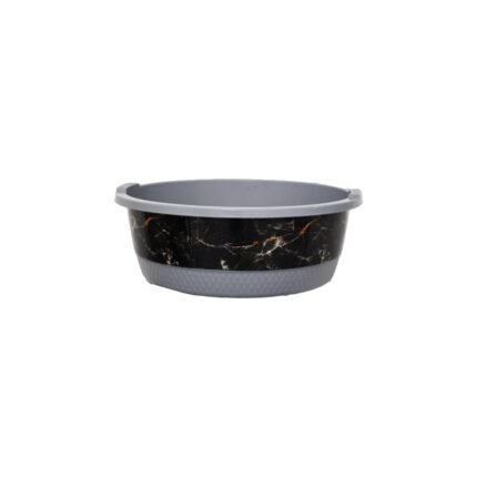 Major plastic round plate, size 2, with a luxurious marble pattern in gray.