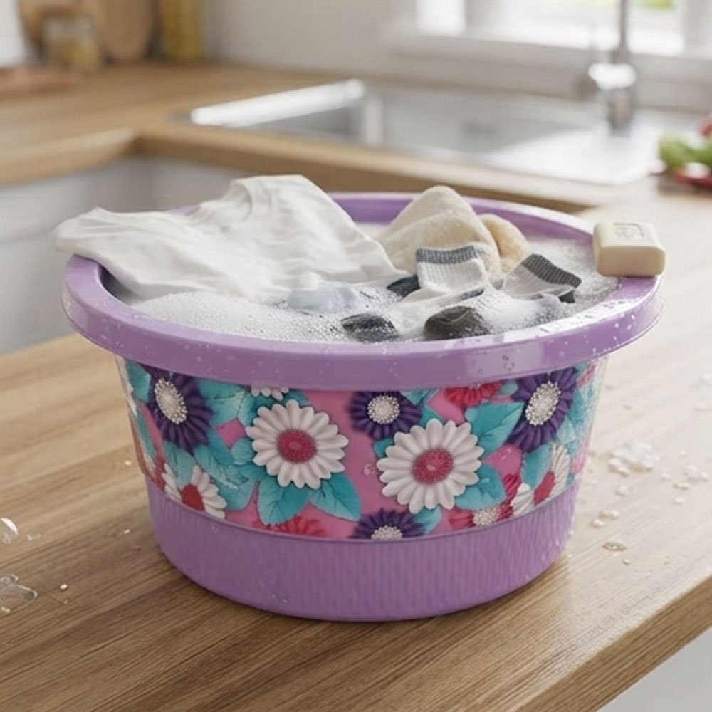 Major plastic round plate, size 4, with a floral pattern in purple - Image 4