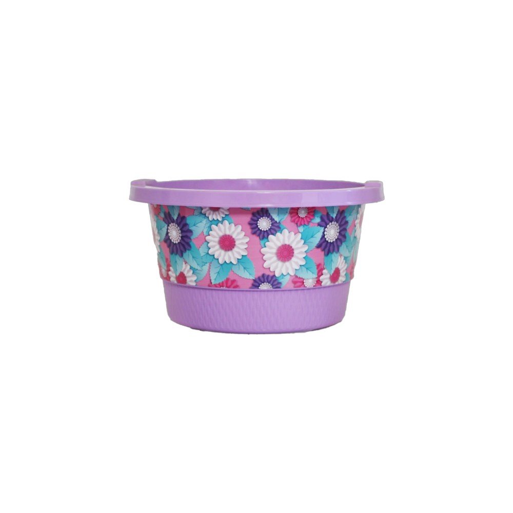 Major plastic round plate, size 4, with a floral pattern in purple