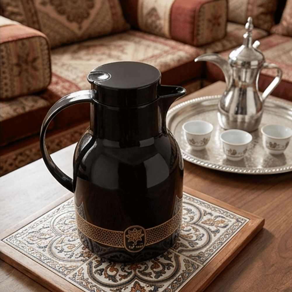 Royal black thermal tea thermos with an elegant gold Islamic pattern - Image 5