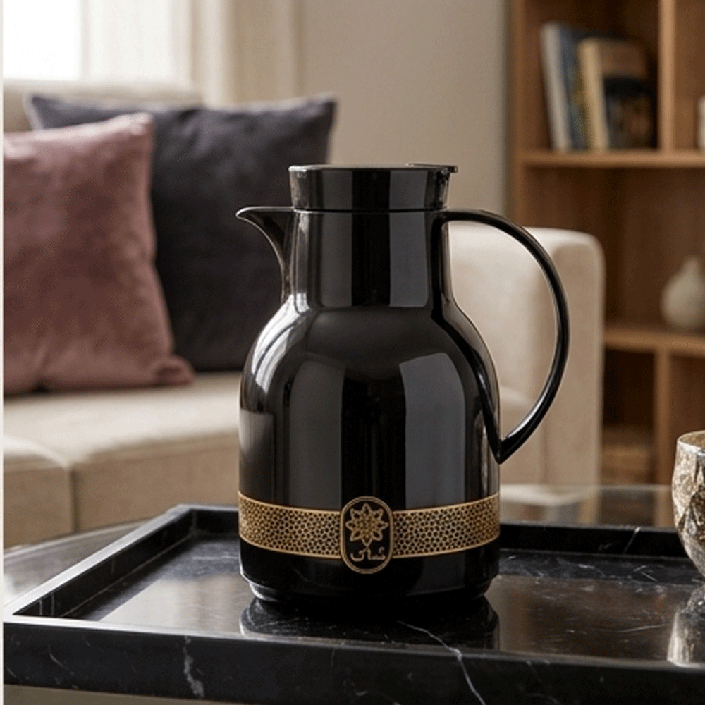 Royal black thermal tea thermos with an elegant gold Islamic pattern - Image 4