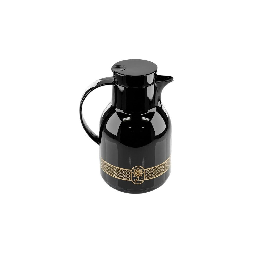 Royal black thermal tea thermos with an elegant gold Islamic pattern - Image 2