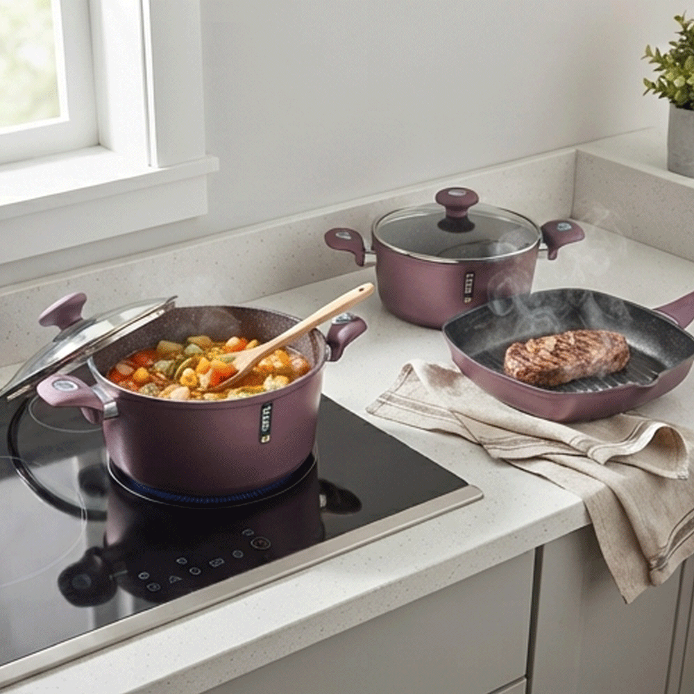 Tefal Lines 9-piece cookware set with Tefal lids and non-stick grill - Image 2
