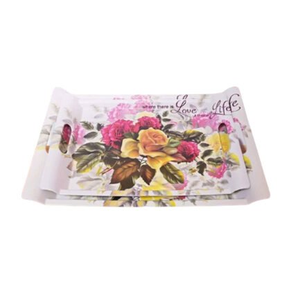 3-piece serving tray set printed with floral designs and elegant phrases for hospitality