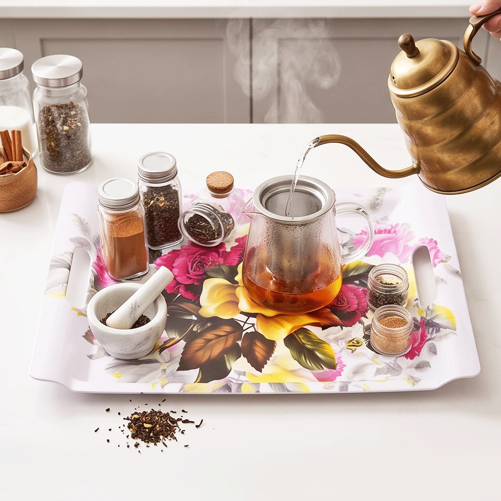 3-piece serving tray set printed with floral designs and elegant phrases for hospitality - Image 3