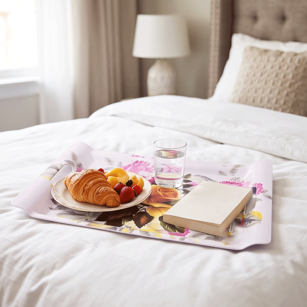 3-piece serving tray set printed with floral designs and elegant phrases for hospitality - Image 2