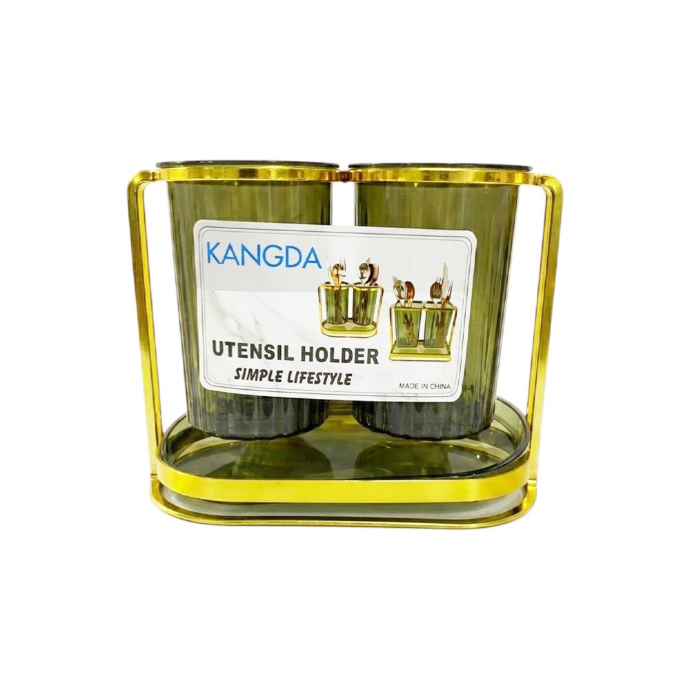Double Acrylic Cutlery Holder and Utensil Drying Stand with Gold Metal Frame - Image 3