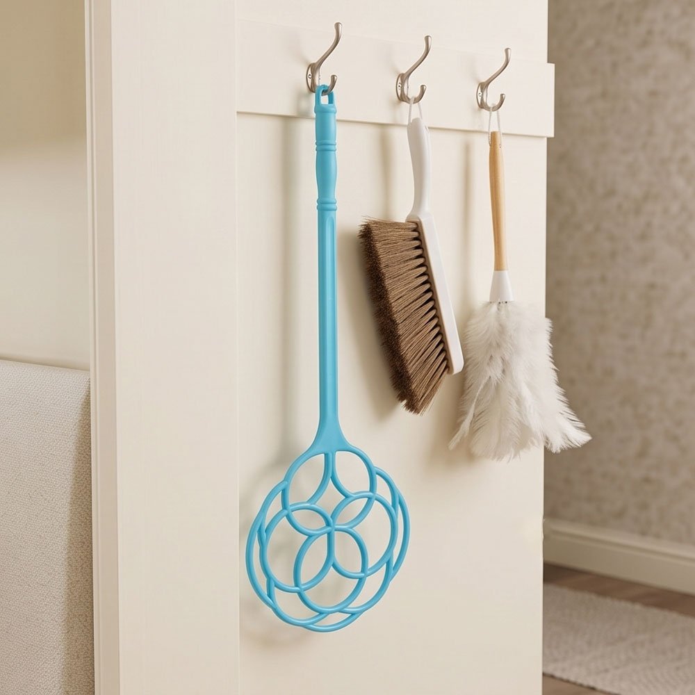Heavy Duty Plastic Carpet Beater Dust Removal Paddle with Long Handle Blue - Image 5