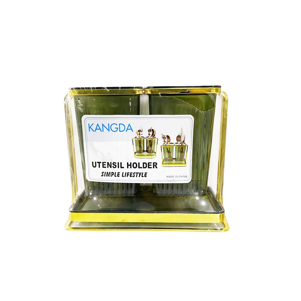 Square Acrylic Cutlery Holder Double Utensil Drying Caddy with Gold Frame - Image 5