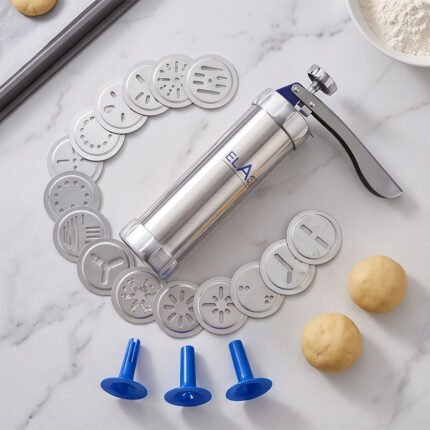 Stainless Steel Biscuit Press and Cookie Maker Machine with Discs and Nozzles