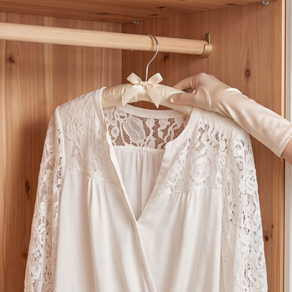 Satin Padded Clothes Hanger with Bow Accent for Delicate Dresses & Bridal Wear - Image 3