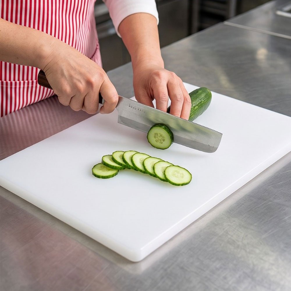 Professional White Plastic Cutting Board for Kitchen with Handle Hole & Non Slip Surface - Image 5