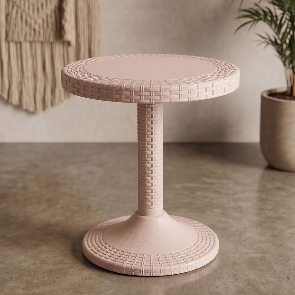Round Side Table with Durable Wicker Rattan Design for Indoor and Outdoor Living Spaces