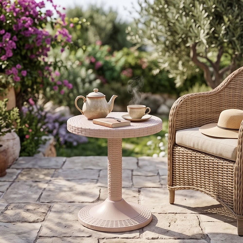 Round Side Table with Durable Wicker Rattan Design for Indoor and Outdoor Living Spaces - Image 2