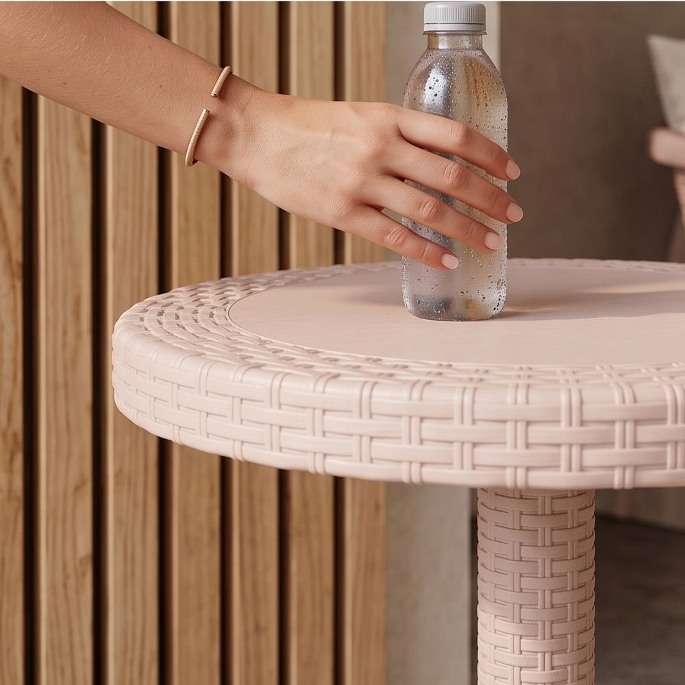 Round Side Table with Durable Wicker Rattan Design for Indoor and Outdoor Living Spaces - Image 3