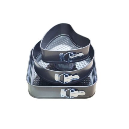 3-Piece Non-Stick Springform Cake Pan Set with Heart, Round and Square Shapes