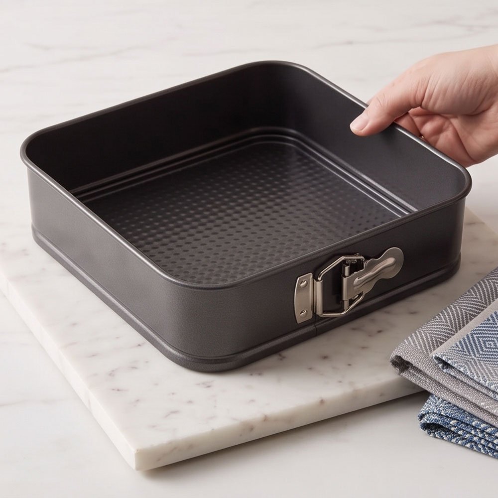 3 Piece Nonstick Springform Cake Pan Set Round Square and Heart Shapes - Image 2