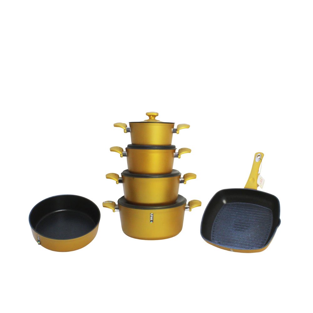 Lines Premium Non-Stick Teflon Cookware Set - 10 Pieces Gold Kitchen Pots and Pans - Image 5