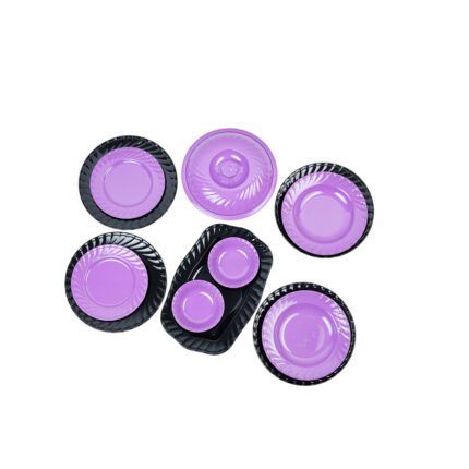 Malaysian Melamine Dinnerware Set - 38 Pieces Round Fluted Purple and Black Dining Collection