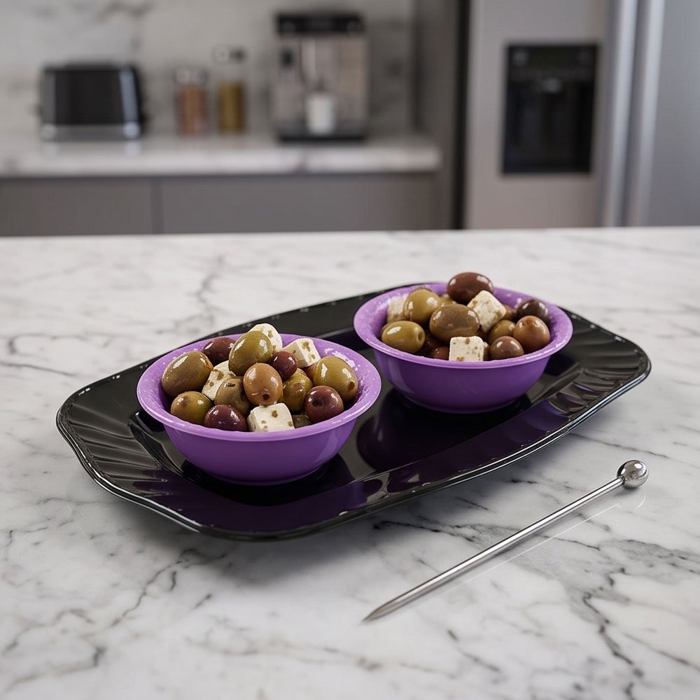 Malaysian Melamine Dinnerware Set - 38 Pieces Round Fluted Purple and Black Dining Collection - Image 3