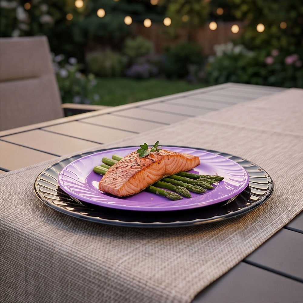 Malaysian Melamine Dinnerware Set - 38 Pieces Round Fluted Purple and Black Dining Collection - Image 5