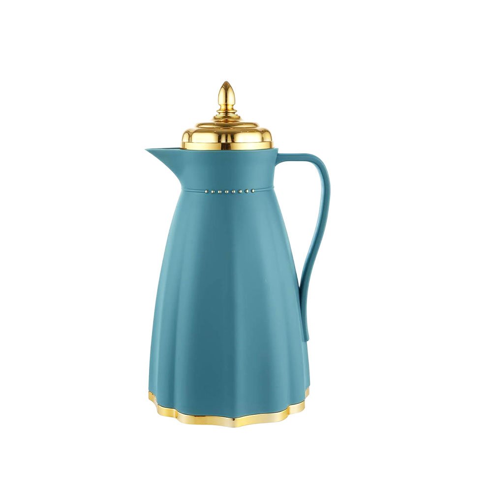 Matt Dress Design Insulated Vacuum Thermos Flask - 1 Liter Blue with Gold Accents