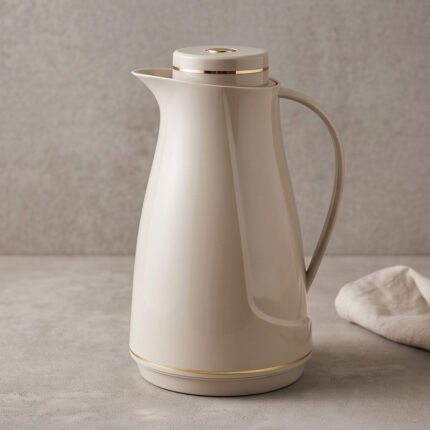 Modern Insulated Thermal Flask - 1 Liter Beige with Elegant Gold Trim for Hot and Cold Drinks