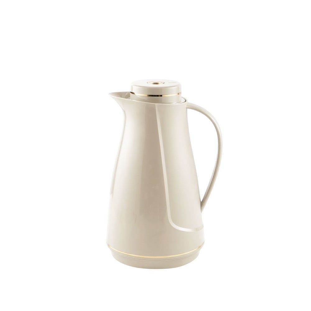 Modern Insulated Thermal Flask - 1 Liter Beige with Elegant Gold Trim for Hot and Cold Drinks - Image 4
