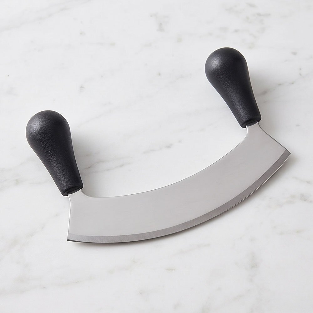 Stainless Steel Mezzaluna Chopper Double Ergonomic Black Handle Herb Cutter - Image 2