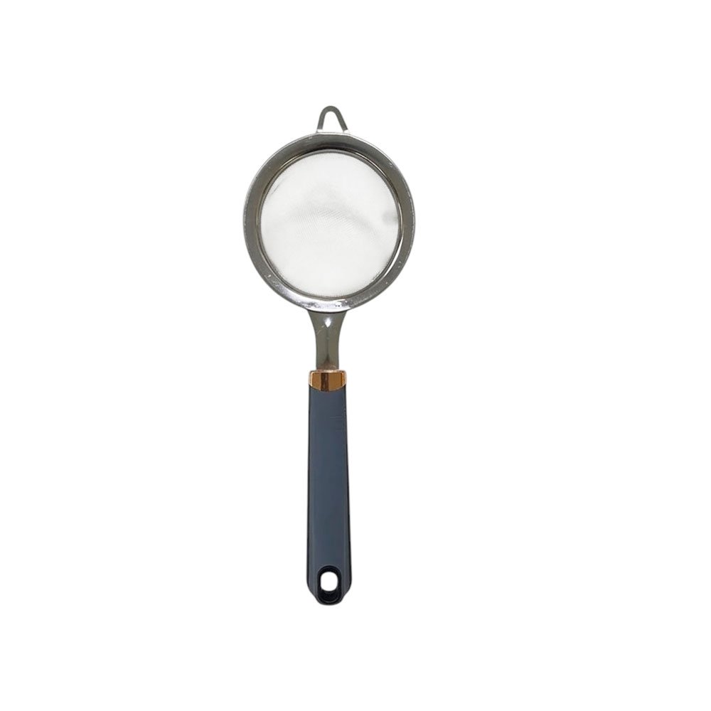 Stainless Steel Fine Mesh Strainer Sifter with Grey Handle and Rose Gold Collar - Image 2