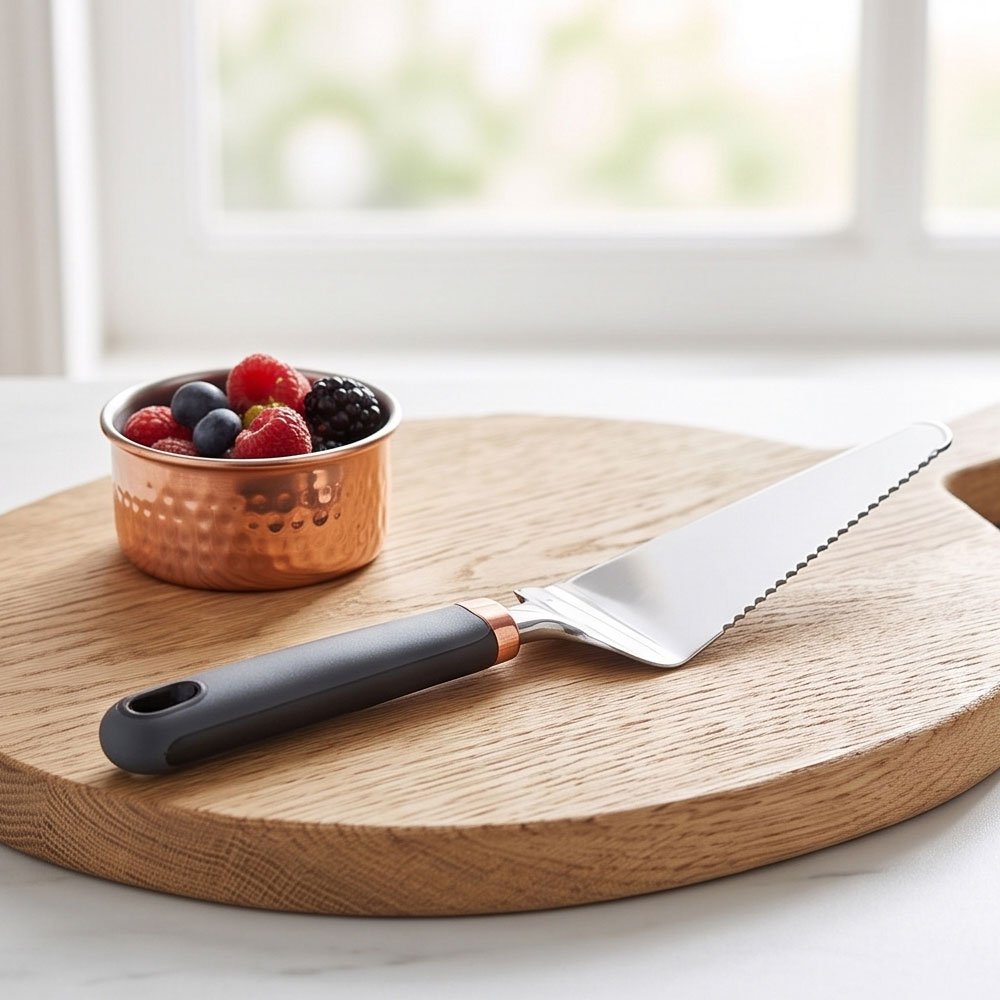 Stainless Steel Cake and Pie Server Cutter with Serrated Edge and Grey Handle - Image 5