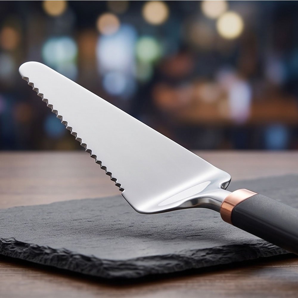 Stainless Steel Cake and Pie Server Cutter with Serrated Edge and Grey Handle - Image 3