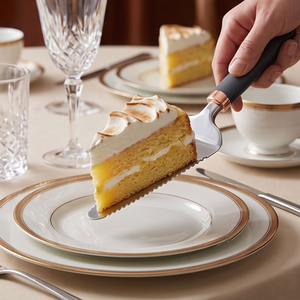 Stainless Steel Cake and Pie Server Cutter with Serrated Edge and Grey Handle - Image 4