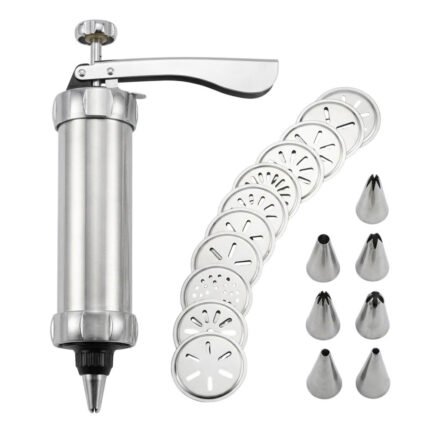 Stainless Steel Cookie Press Gun Set with 11 Discs and 7 Icing Nozzles