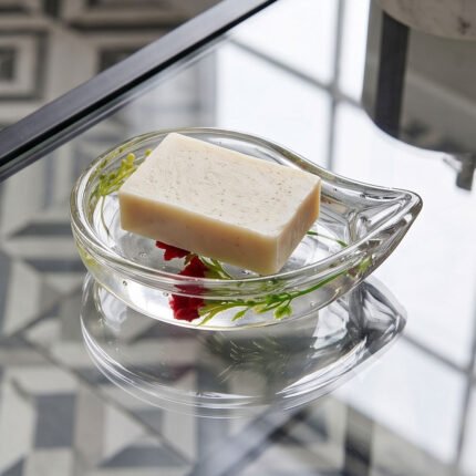 Transparent Waterdrop Shaped Soap Dish Holder with Encapsulated Dried Flowers