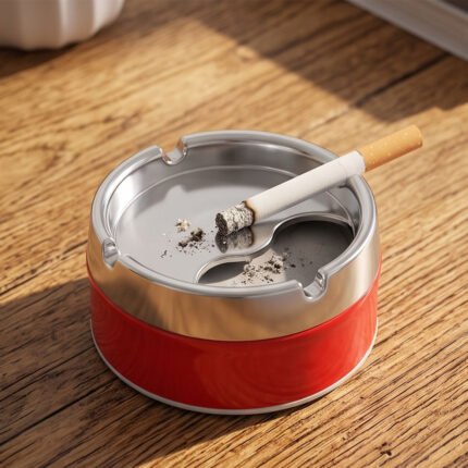 Stainless Steel Rotating Lid Ashtray Odor Free & Windproof Metal Ashtray