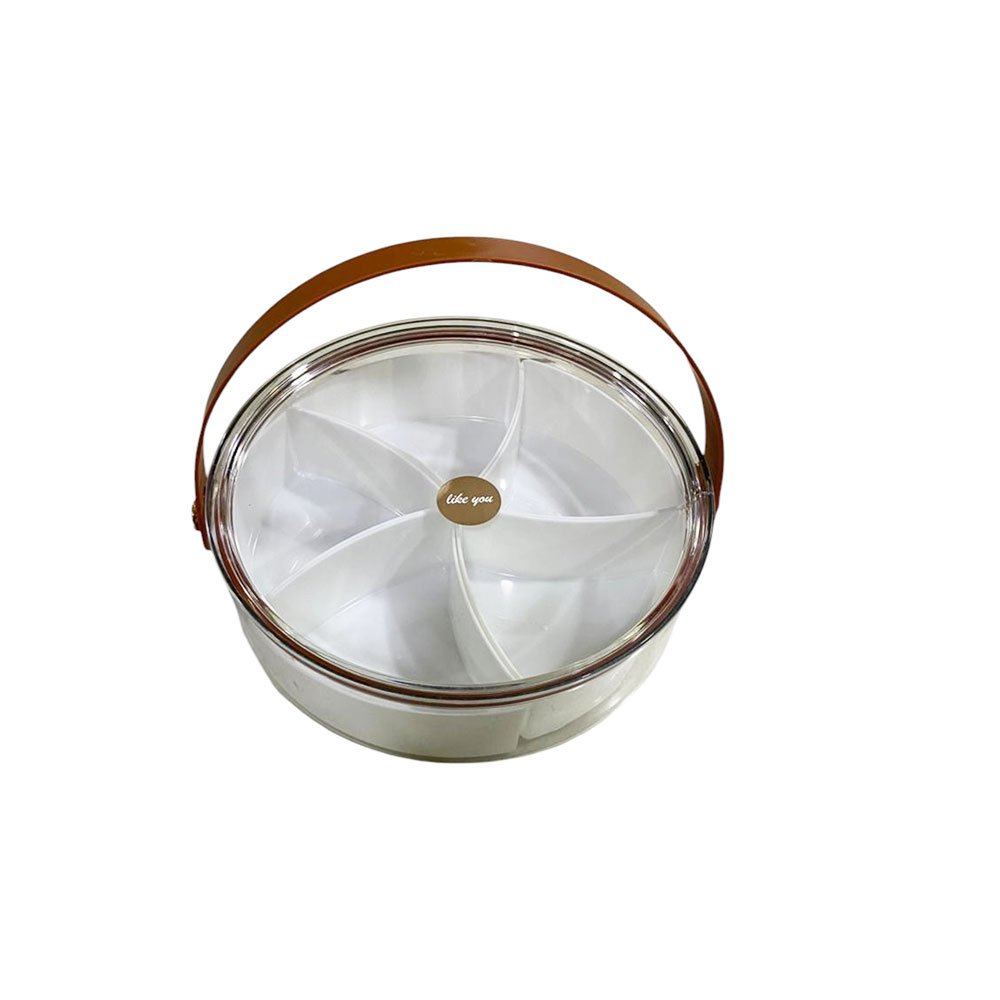 Divided Acrylic Serving Tray with Lid and Leather Handle for Snacks and Nuts - Image 3