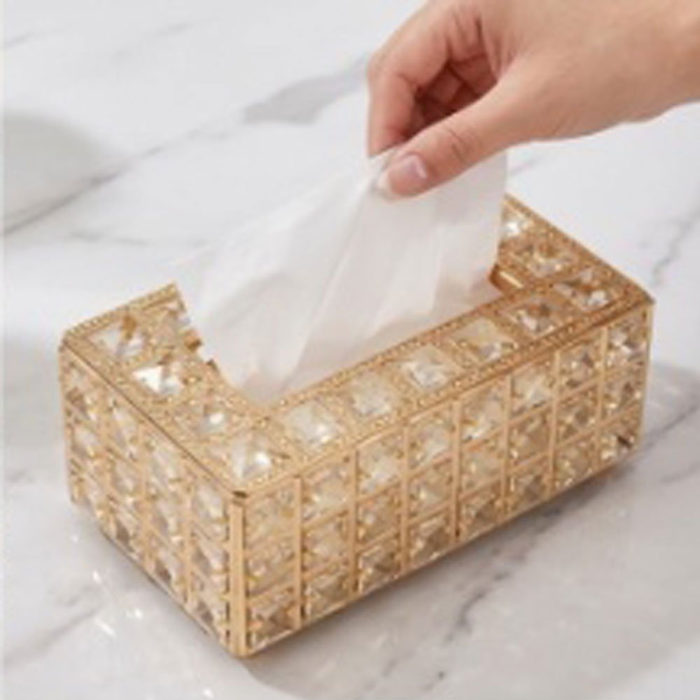Elegant 3-Piece Gold Crystal Home Accessories Set - Tissue Box, Makeup Brush Holder, and Pen Organizer - Image 3