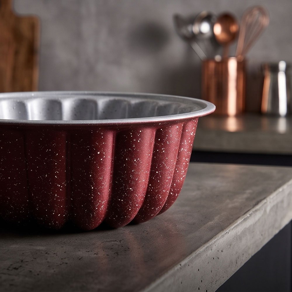 Fluted Granite Cake Pan Non Stick Round Baking Mold Wine Red - Image 5