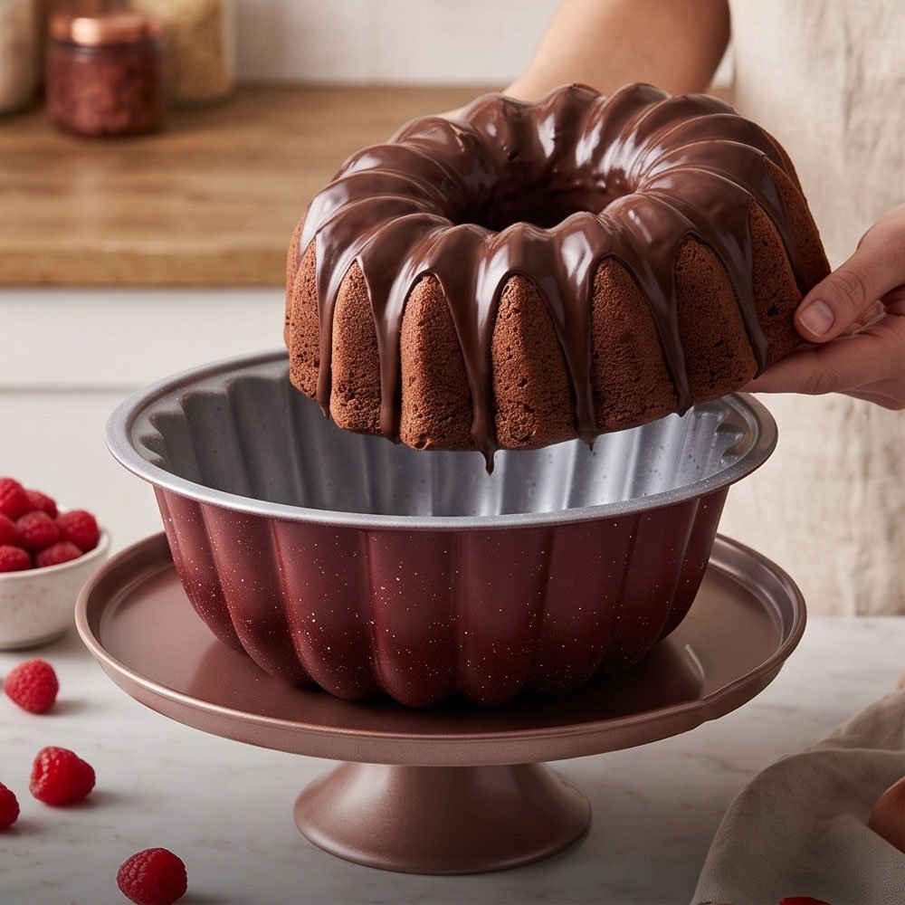 Fluted Granite Cake Pan Non Stick Round Baking Mold Wine Red - Image 2