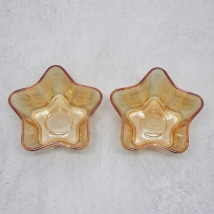 Star Shaped Orange Amber Glass Dessert Bowls Set for Jelly & Snacks 2 Pcs