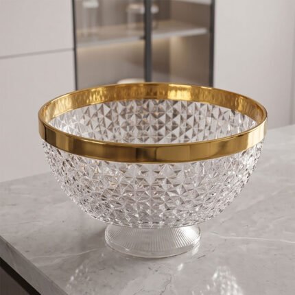 Luxury Acrylic Fruit and Serving Bowl with Gold Rim and Crystal Cut Design