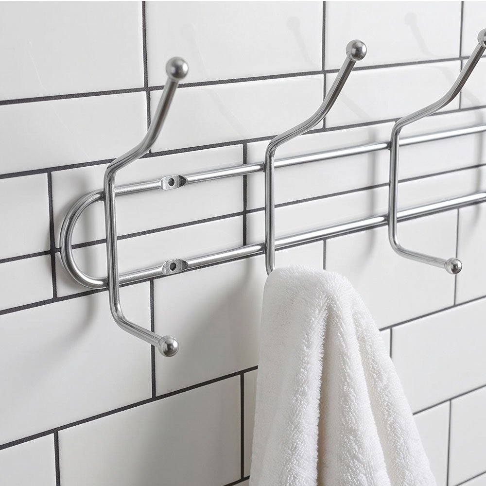 شماعة حائط استانلس ستيل 12 هوك مزدوج للملابس والفوط والمفاتيح للمطبخ والحمام - الصورة 3