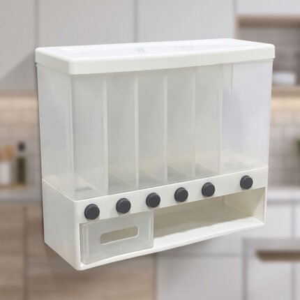 6 Grid Wall Mounted Spice and Grain Dispenser Storage Box with Press Button